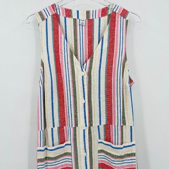 Old Navy Size Medium Linen Blend Sleeveless Striped Midi Dress Pockets - Picture 7 of 12